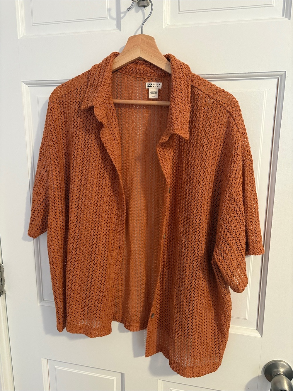 Billabong Open-Knit Button-Down Short-Sleeve Shirt / Cover-Up in Rust Orange